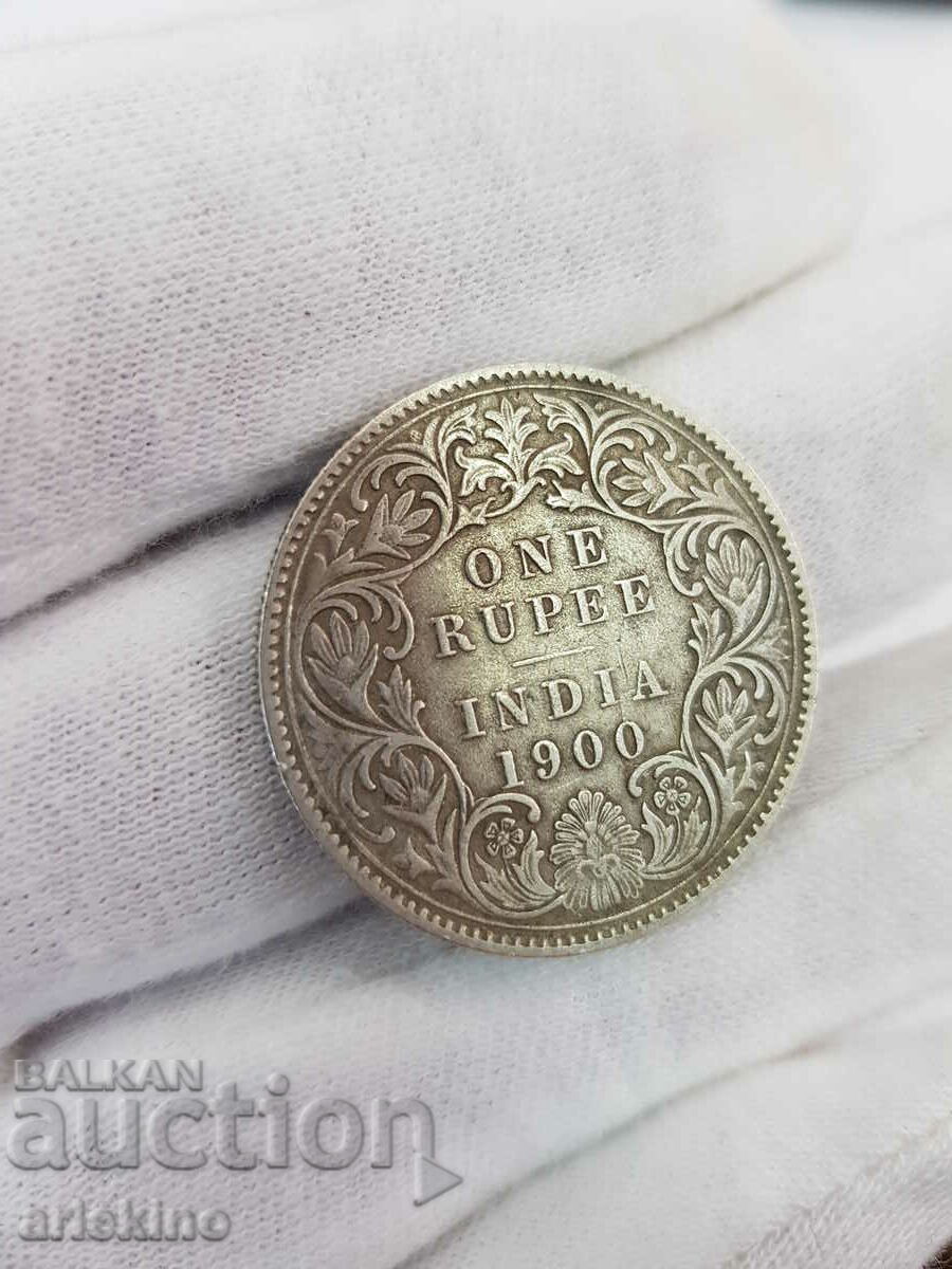 Auction Rare 1 Rupee India-England 1900 Silver Coin Auction Rare 1 Rupee India-England 1900 Silver Coin
