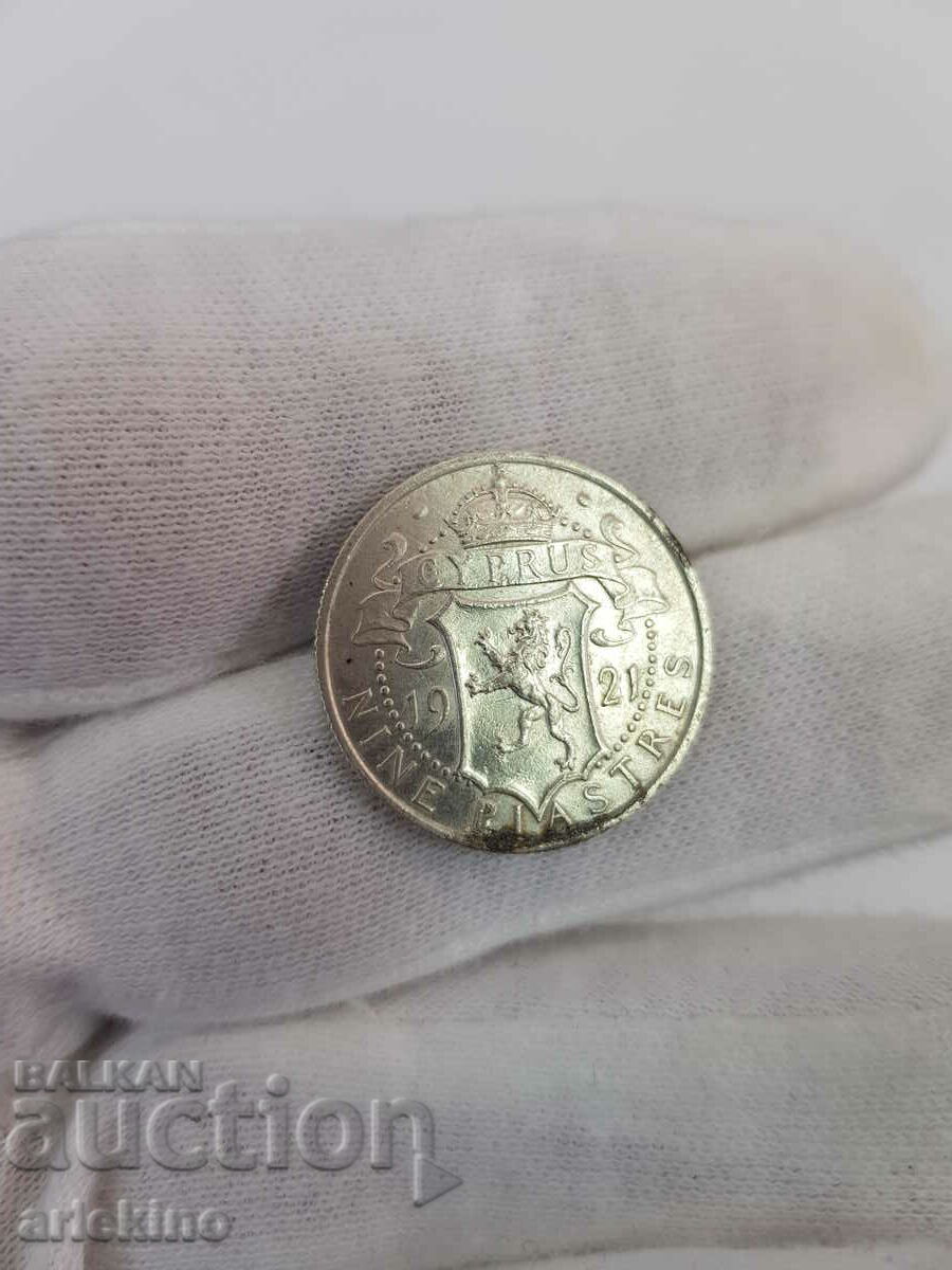 Auction Rare NINE PIASTRES 1921 Cyprus silver coin Auction Rare NINE PIASTRES 1921 Cyprus silver coin