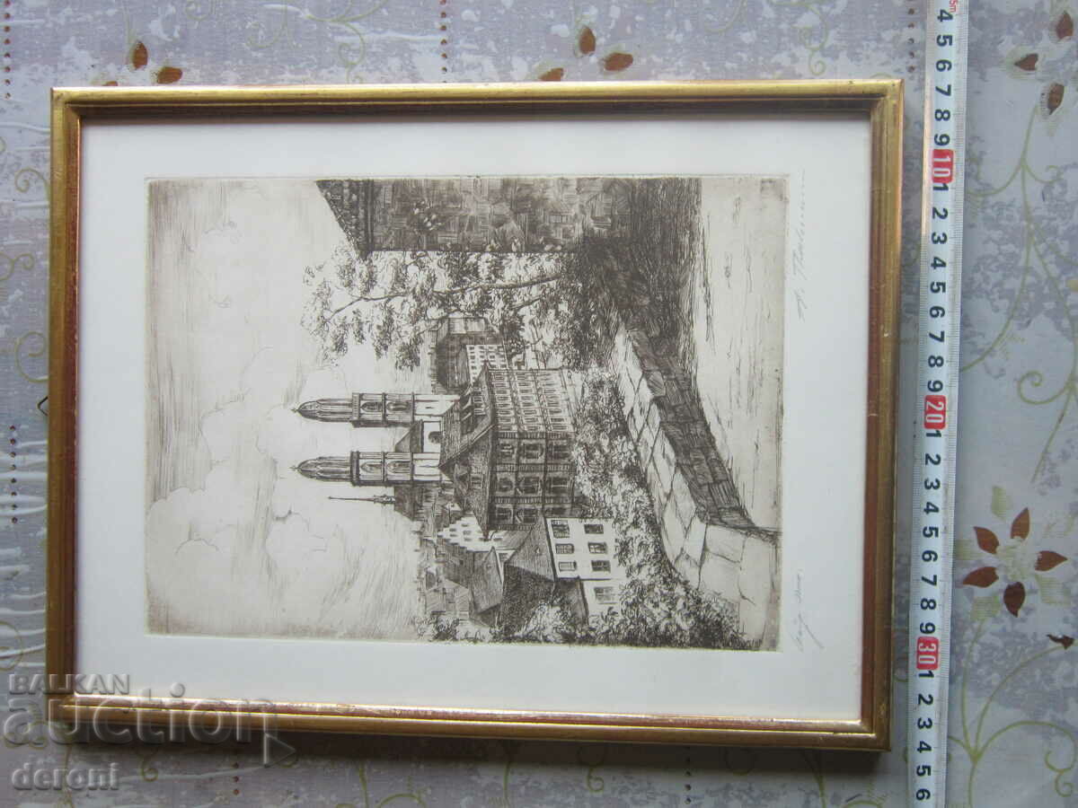 Χαρακτική εικόνα υπογεγραμμένη με τιμή 80.00 BGN | € 40.90 Χαρακτική εικόνα υπογεγραμμένη με τιμή 80.00 BGN | € 40.90