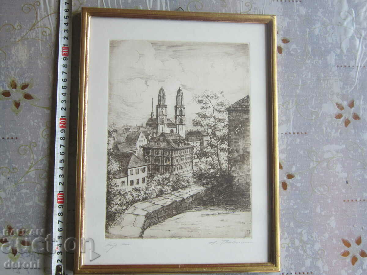 Etching engraving picture signed