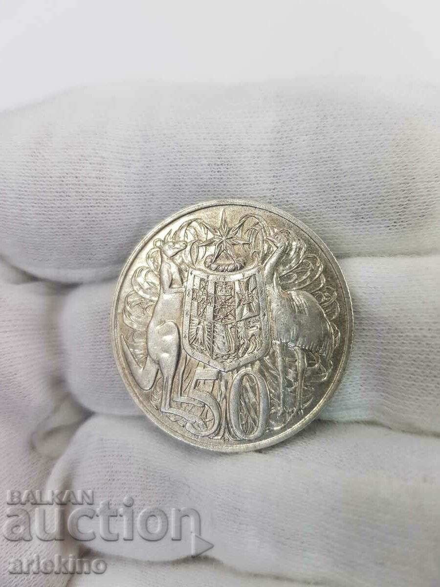 Monedă rară de argint Australia-Anglia 1966 de 50 de cenți