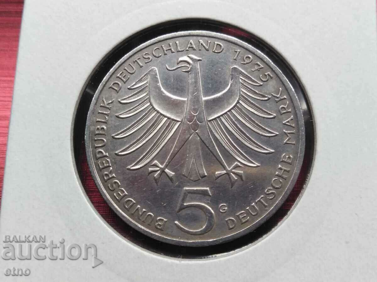 GERMANY 5 MARKS 1975,SILVER,ALBERT SCHWEITZER,COINS,COINS with price 40.00 BGN | € 20.45 GERMANY 5 MARKS 1975,SILVER,ALBERT SCHWEITZER,COINS,COINS with price 40.00 BGN | € 20.45