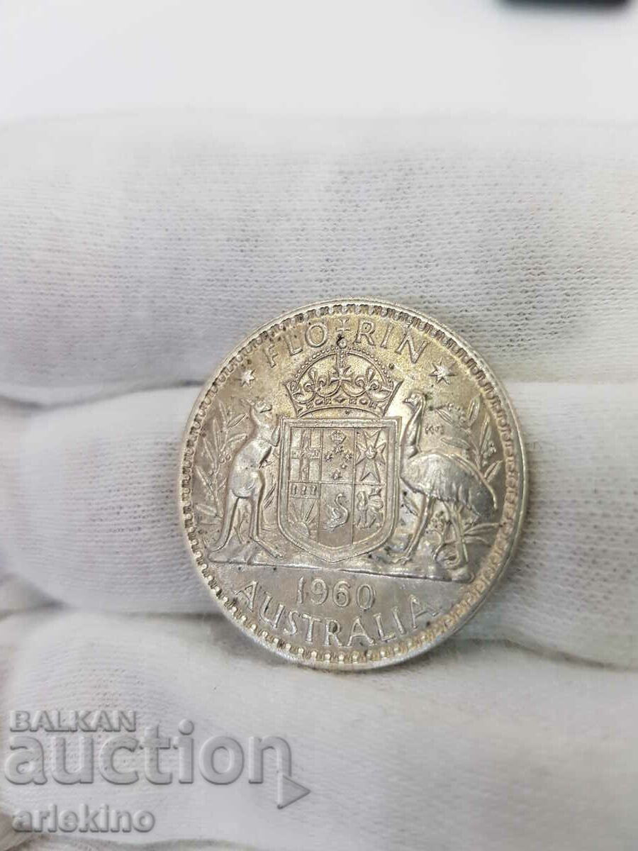 Auction Rare Australia-England 1960 FLORIN Silver Coin Lustrous Auction Rare Australia-England 1960 FLORIN Silver Coin Lustrous
