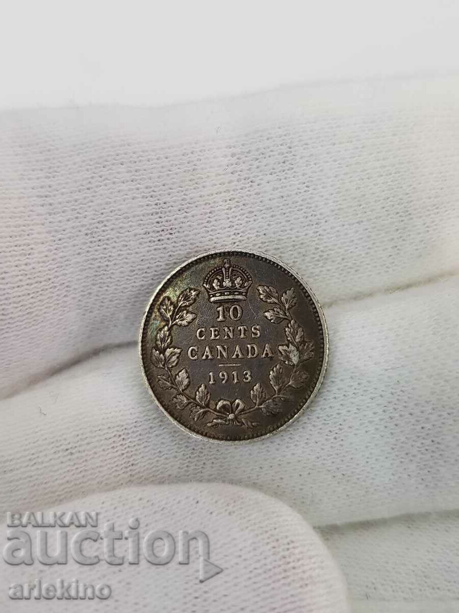 Monedă rară din argint 10 cenți din CANADA 1913