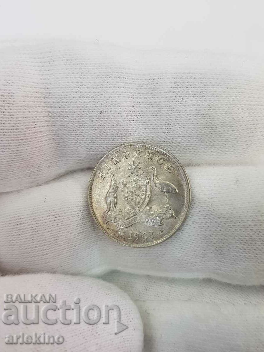 Rare silver coin 6 pence England 1963 Glanz - 5 Rare silver coin 6 pence England 1963 Glanz - 5