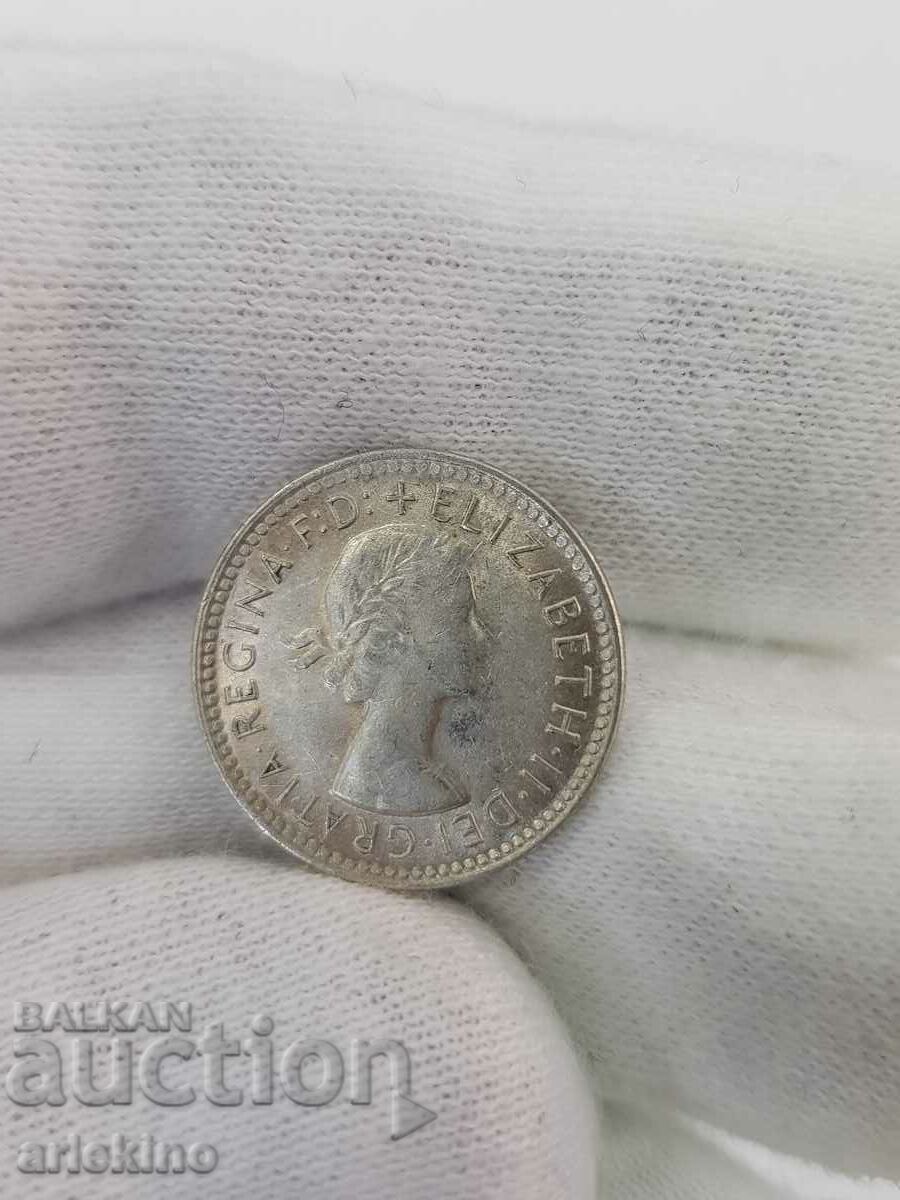 Rare silver coin 6 pence England 1963 Glanz - 6 Rare silver coin 6 pence England 1963 Glanz - 6