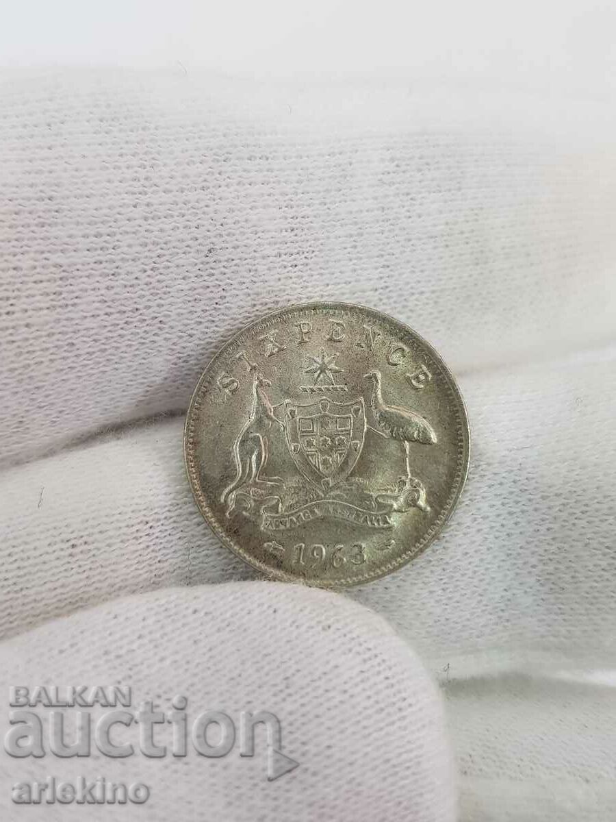 Monedă rară de argint de 6 pence Anglia 1963 Glanz