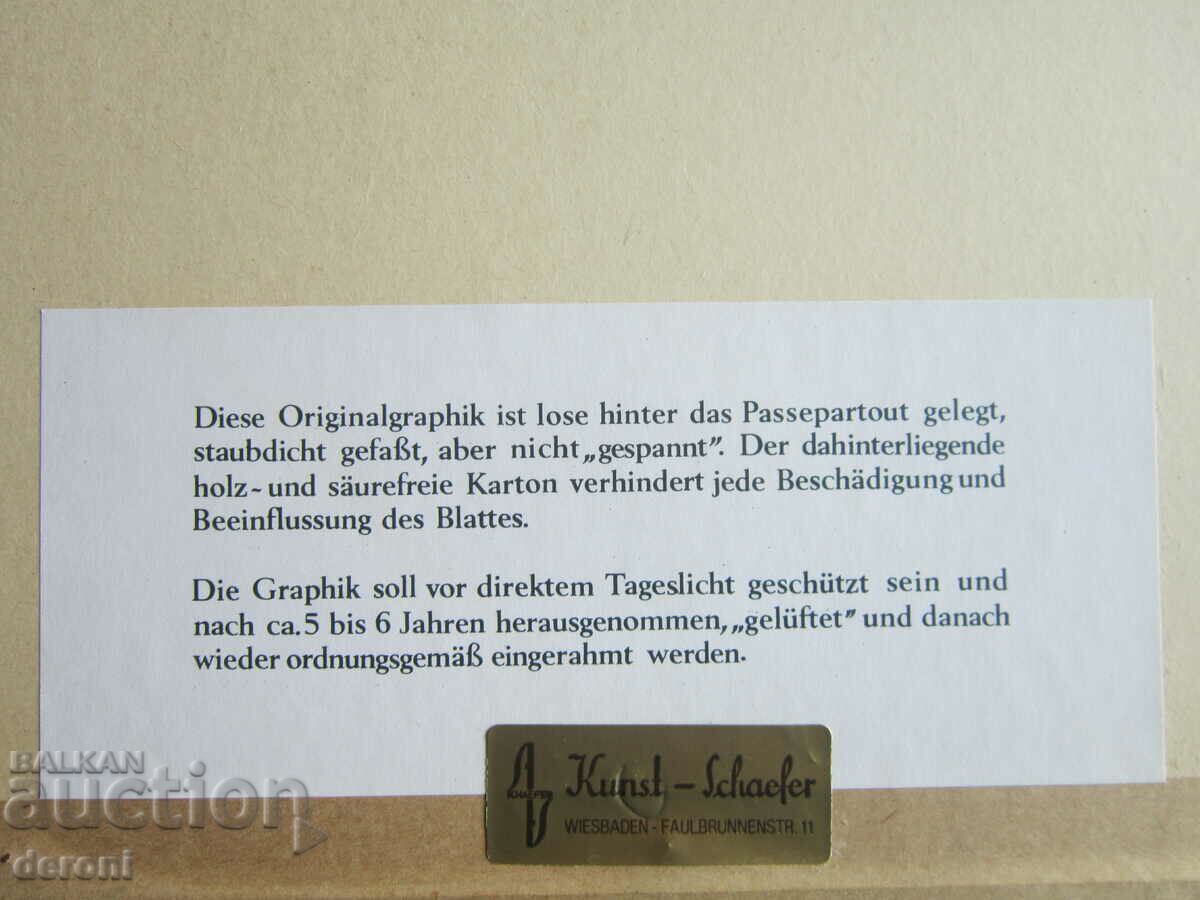 Original old engraving picture with certificate - 6