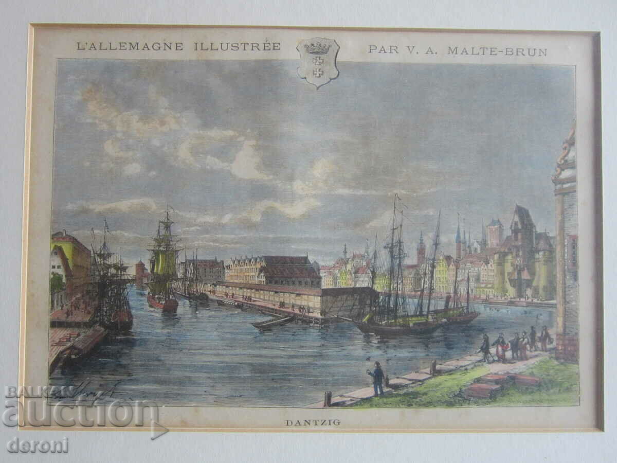 Original old engraving picture with certificate - 7