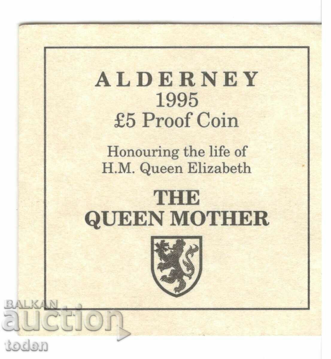 Alderney-5 Pounds-1995-KM# 14a-Queen Mother που λαμβάνει λουλούδι - 5