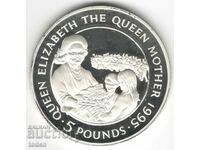 Alderney-5 Pounds-1995-KM# 14a-Queen Mother που λαμβάνει λουλούδι