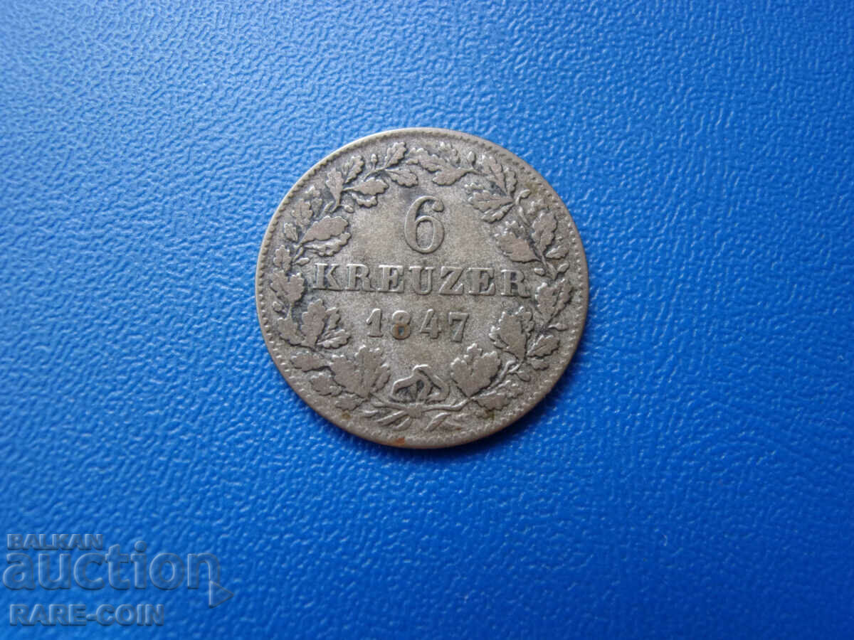 RS(41) Württemberg 6 Kreuzer 1847 Σπάνιο