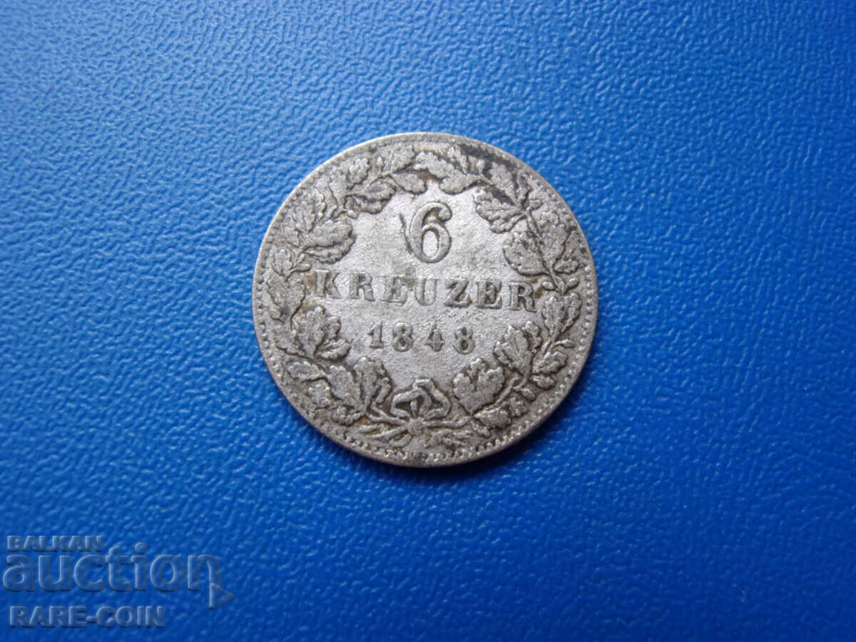 RS(41) Württemberg 6 Kreuzer 1848 Σπάνιο