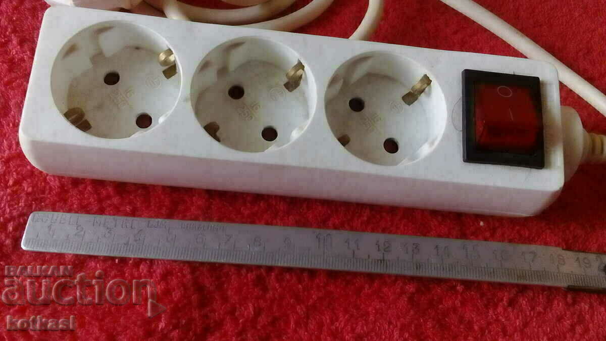 Extension cord with three sockets breaker 1.50m works tested with price 7.50 BGN | € 3.83 Extension cord with three sockets breaker 1.50m works tested with price 7.50 BGN | € 3.83