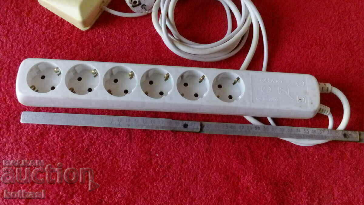 Extension cord with 6 sockets circuit breaker 1.50 m. tested works