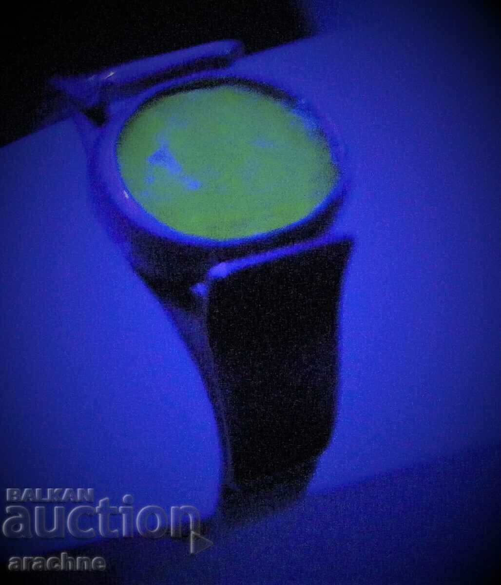 Rare Old Silver German Fluorescent Fluorite Ring - 6 Rare Old Silver German Fluorescent Fluorite Ring - 6