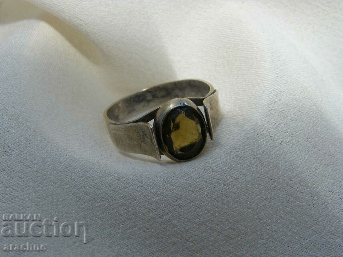 Rare Old Silver German Fluorescent Fluorite Ring