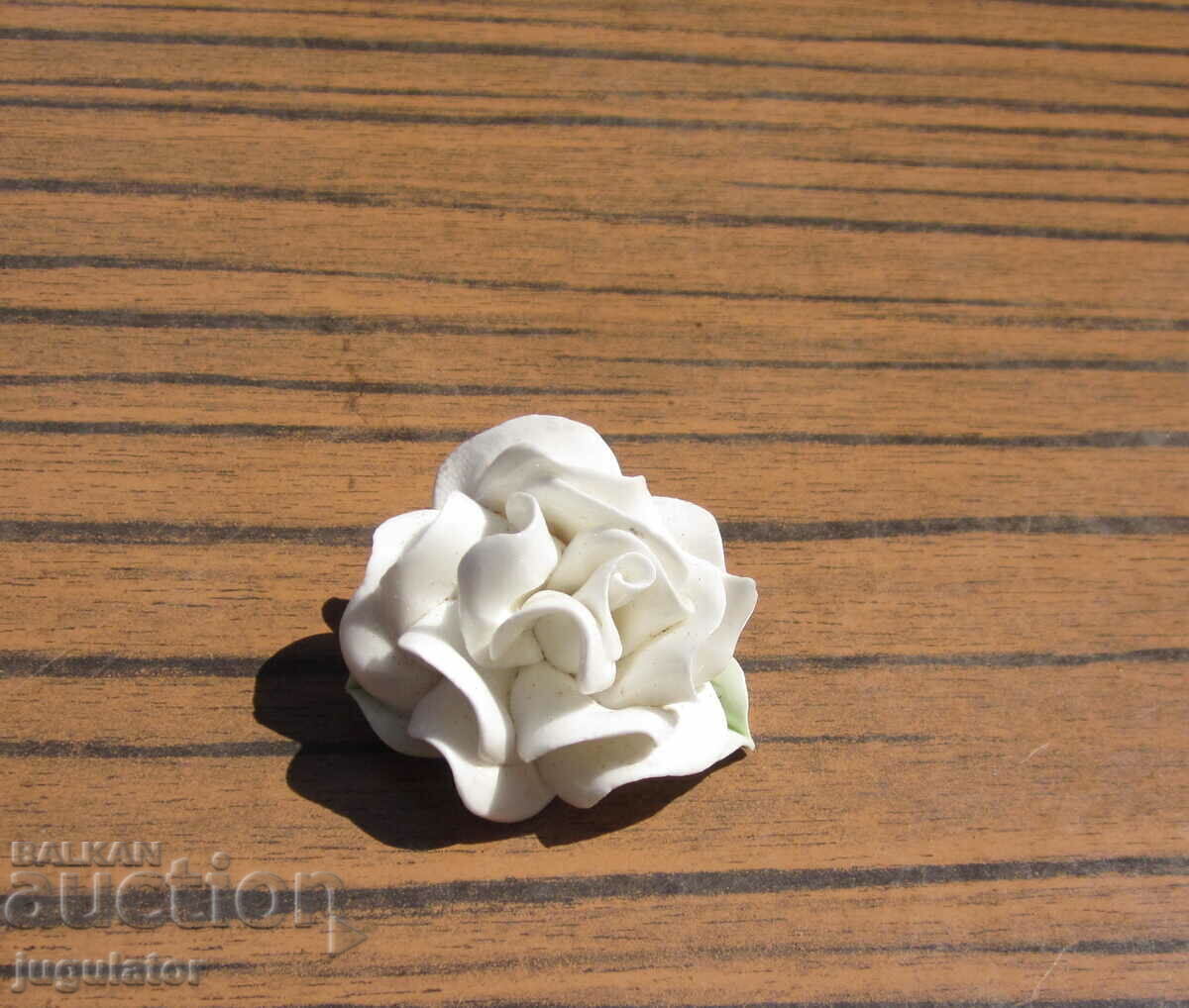 Old Bulgarian porcelain brooch, porcelain rose flower