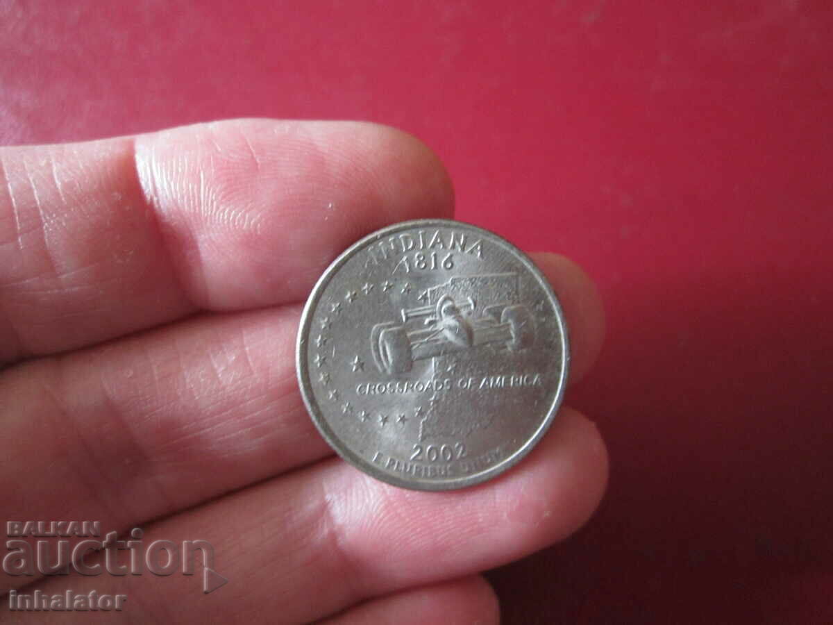 ИНДИАНА 25 цента САЩ 2002 г буква P