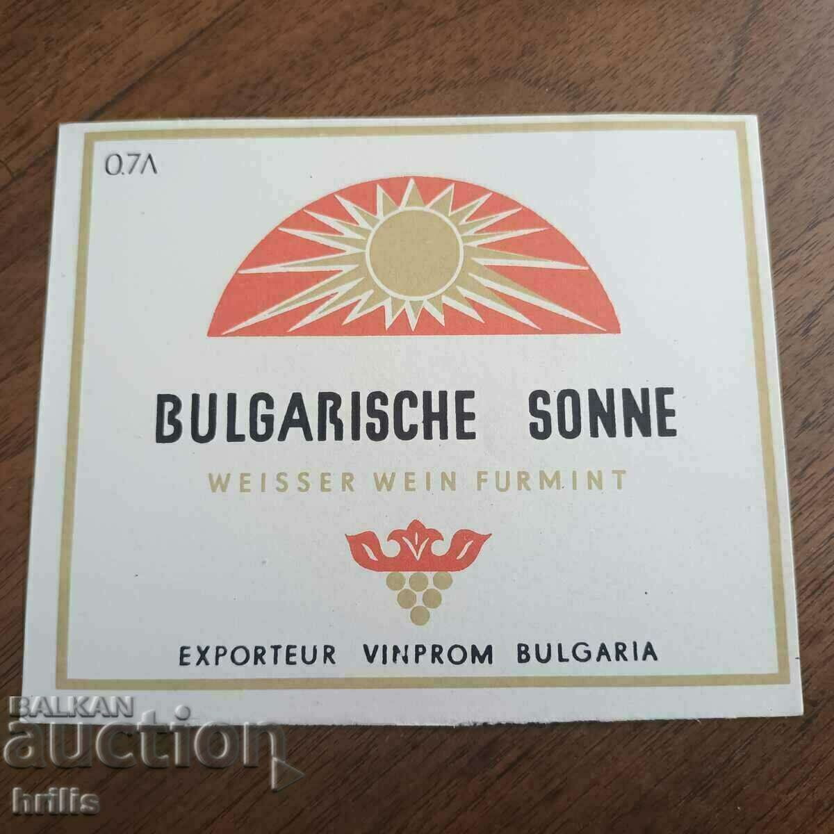 VINPROM LABEL FROM THE 70'S NEW - BULGARIAN SUN FURMINT VINPROM LABEL FROM THE 70'S NEW - BULGARIAN SUN FURMINT