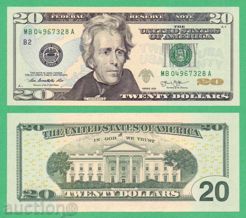 (¯`'•.¸   САЩ  20 долара  2013  UNC   ¸.•'´¯)