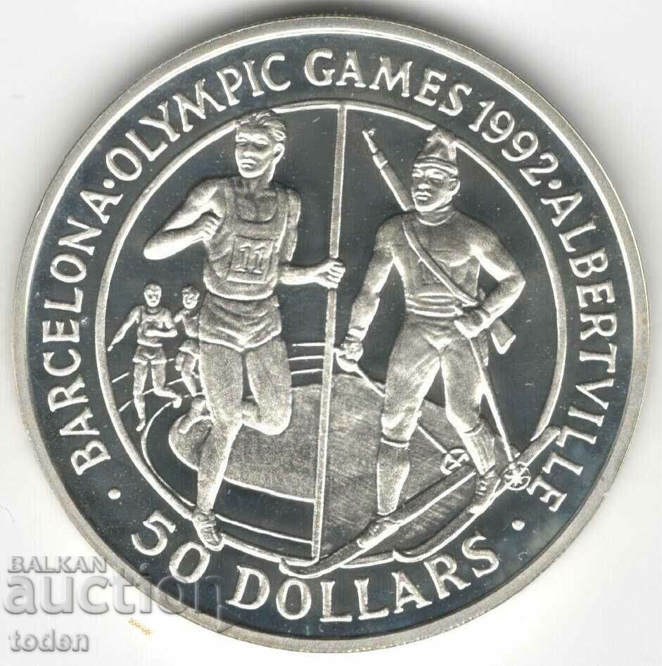 Insulele Cook-50 de dolari-1989-KM# 60-Jocuri Olimpice-argint