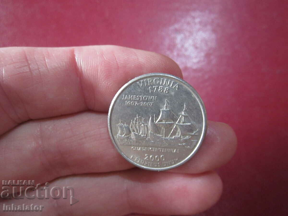 Вирджиния буква - Р - 2000 год 25 цента САЩ