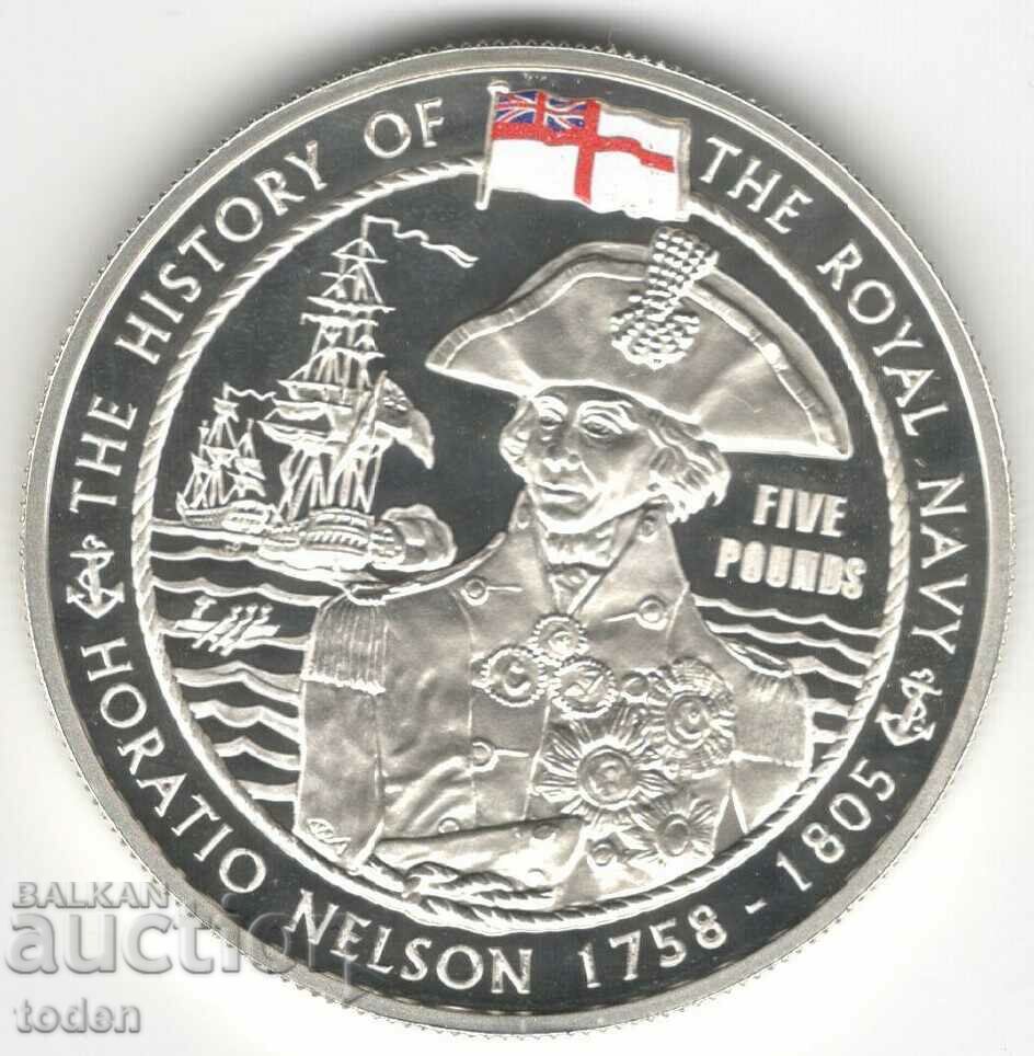 Guernsey-5 Pounds-2003-KM# 160a-Admiral Nelson-Silver Proof
