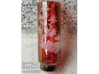 German crystal vase 22/7 cm hand-engraved ruby glass