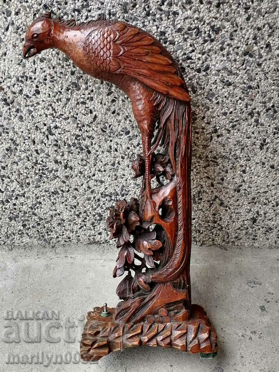 Дървена фигура орел стара лампа без абажур статуетка