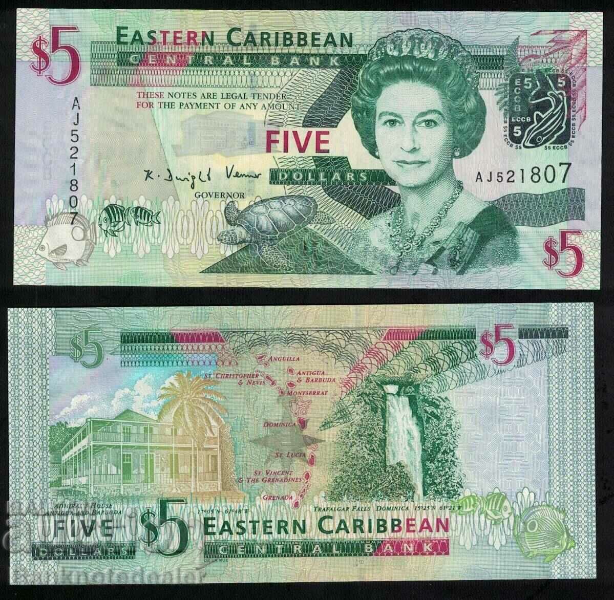 Eastern Caribbean 5 Dollars 2008 Pick 47 Ref 1807