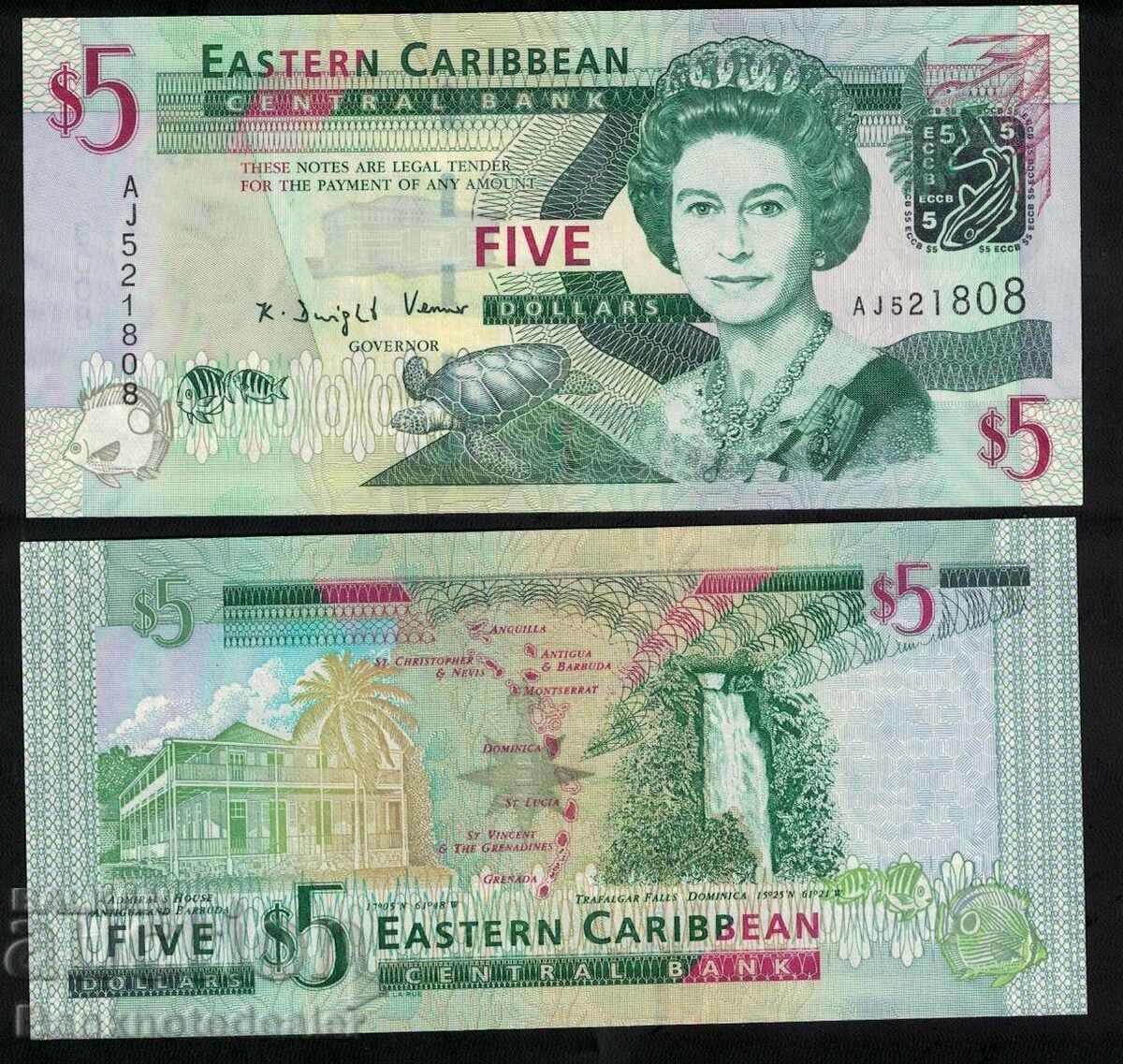 Eastern Caribbean 5 Dollars 2008 P 47 Ref 1808  Unc