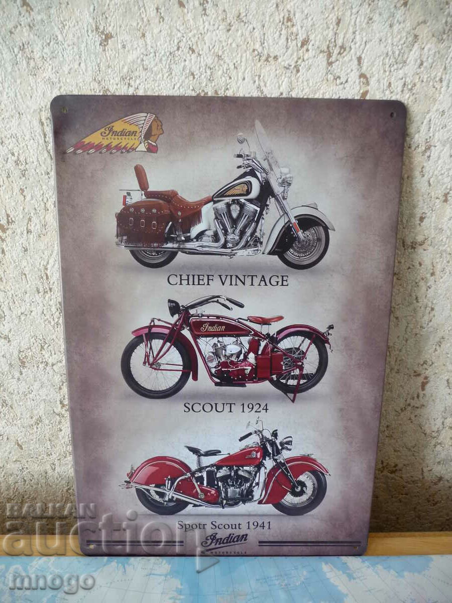 Placă metalică motociclete indiene Chief vintage Scout 1924
