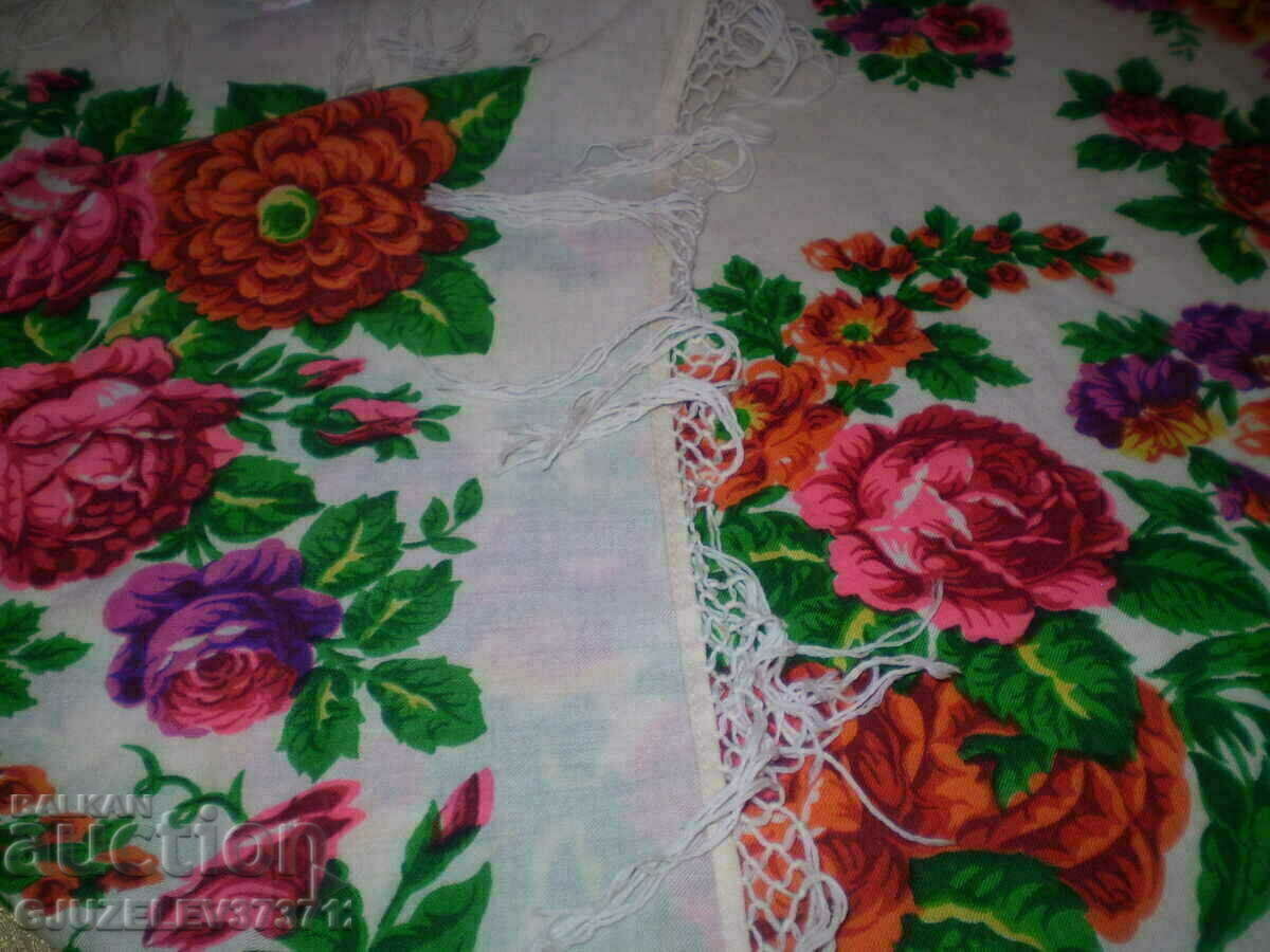 Eșarfă de cașmir, pătrată, albă, florală, de epocă - 5