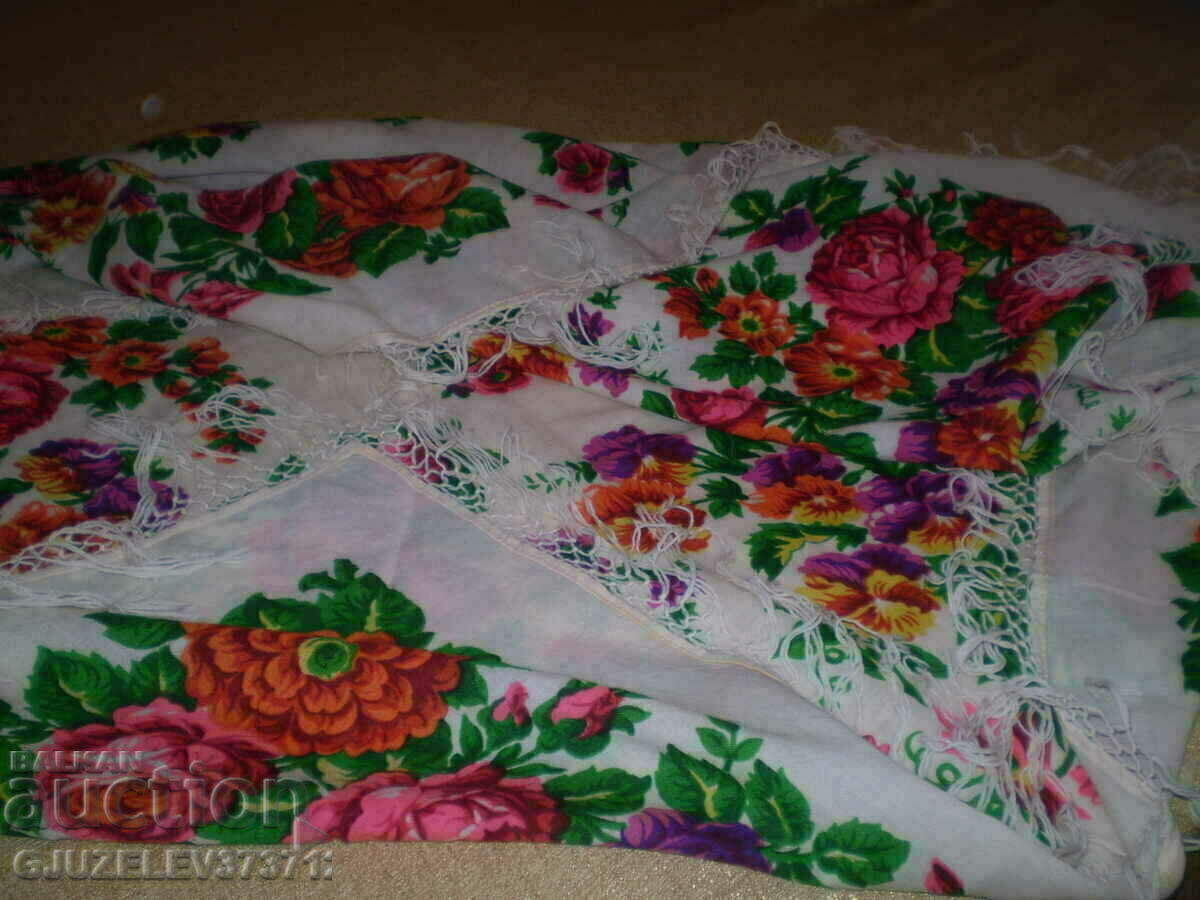 Eșarfă de cașmir, pătrată, albă, florală, de epocă - 7