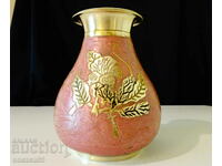 Bronze vase, decanter, enamel, roses 730 g.