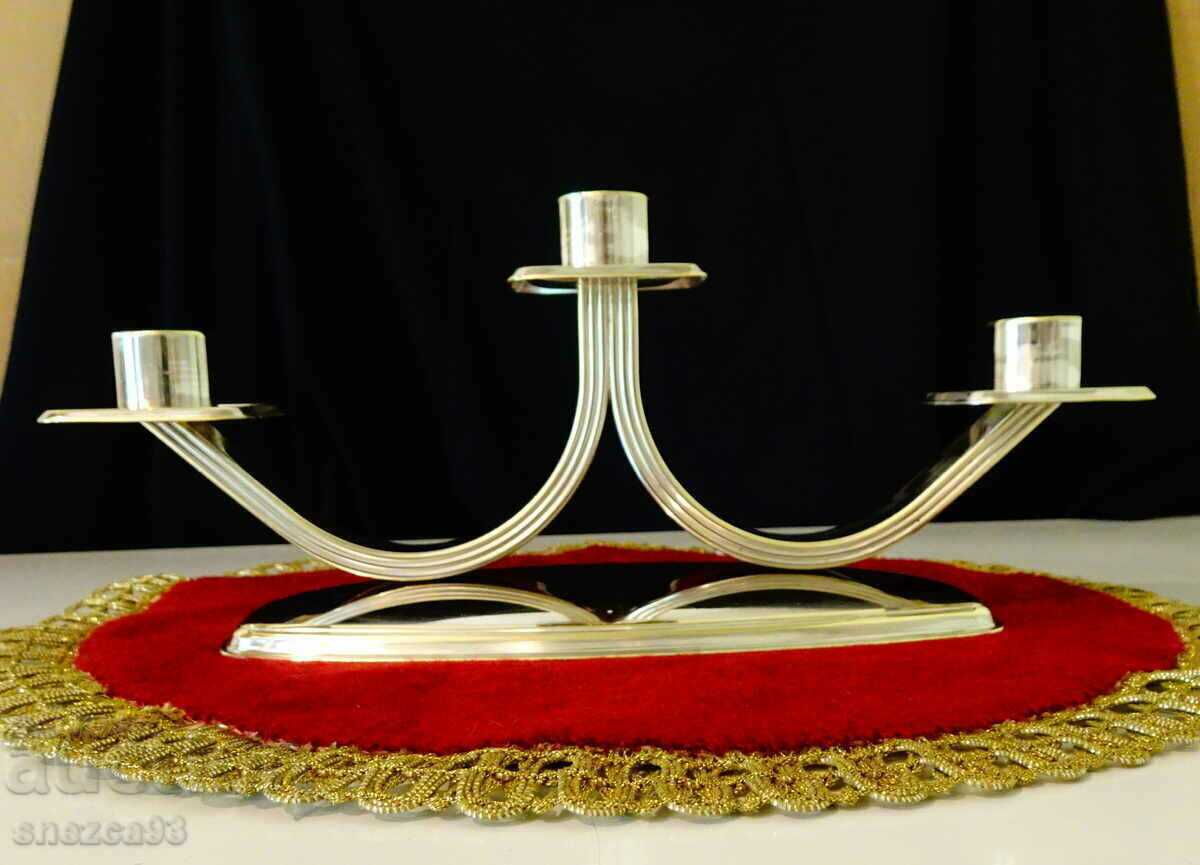 Silver-plated candlestick for three candles, triple candlestick. with price 59.00 BGN | € 30.17