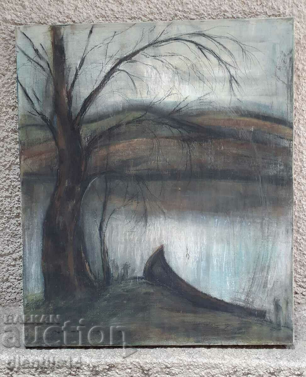 painting, pastel, charcoal on canvas