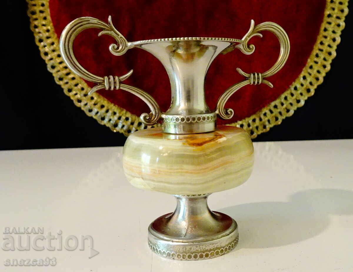Auction Silver-plated amphora, vase, candlestick, jade onyx. Auction Silver-plated amphora, vase, candlestick, jade onyx.