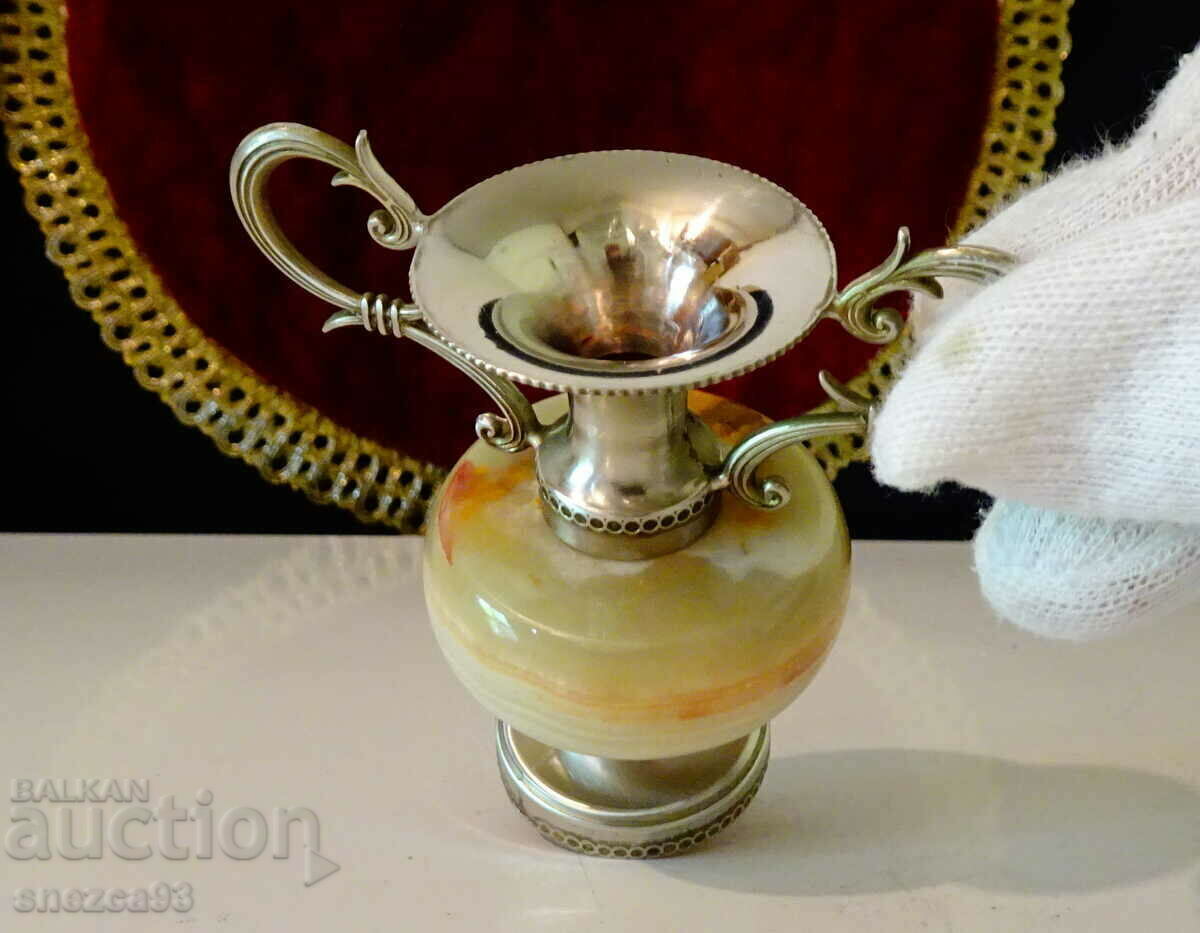 Silver-plated amphora, vase, candlestick, jade onyx. - 5 Silver-plated amphora, vase, candlestick, jade onyx. - 5