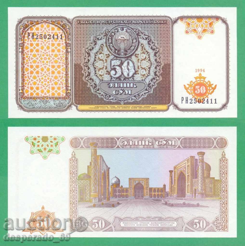 (¯`'•.¸ UZBEKISTAN 50 sums 1994 UNC ¸.•'´¯)
