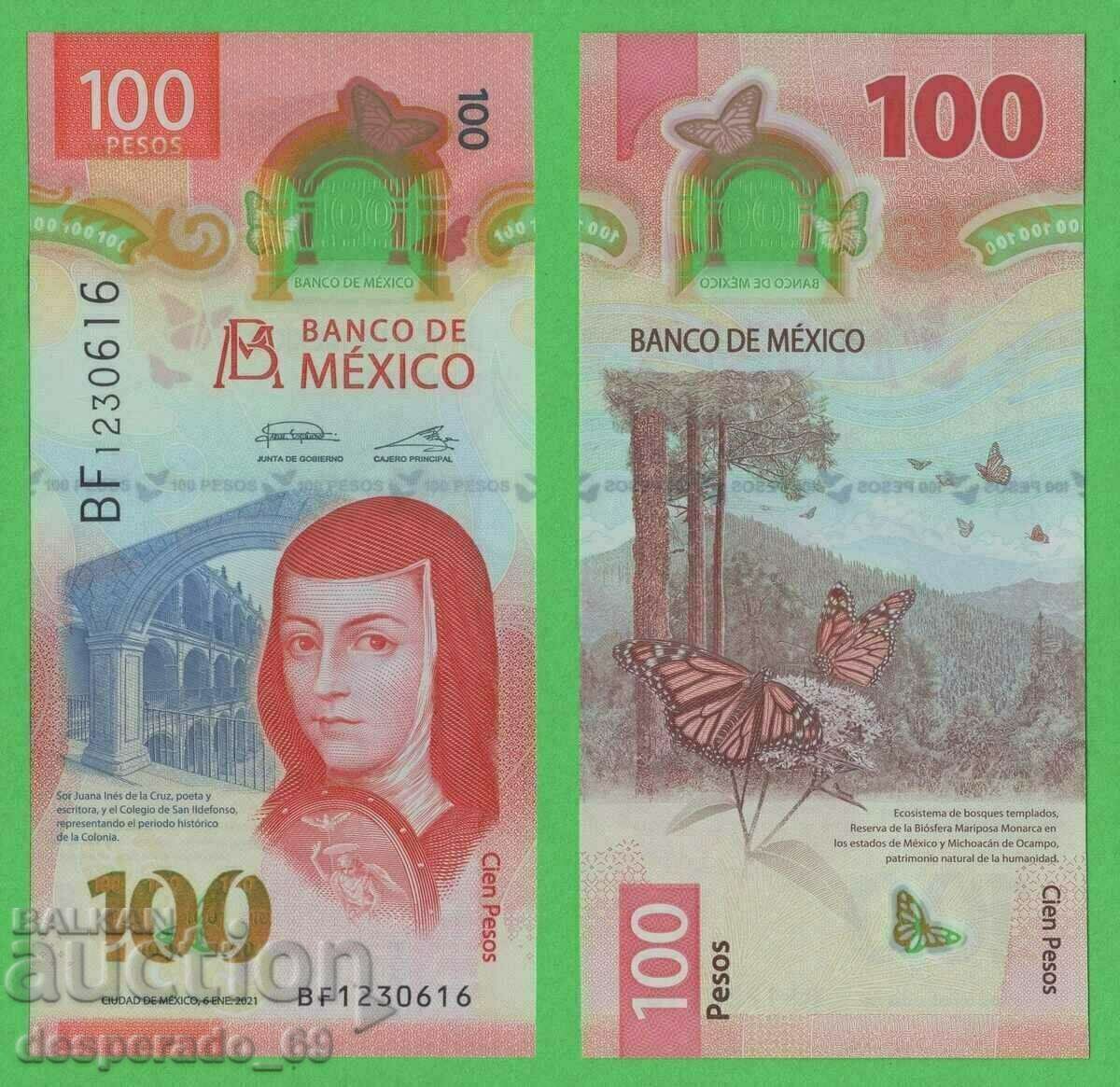 (¯`'•.¸   МЕКСИКО  100 песо 2021  UNC   ¸.•'´¯)
