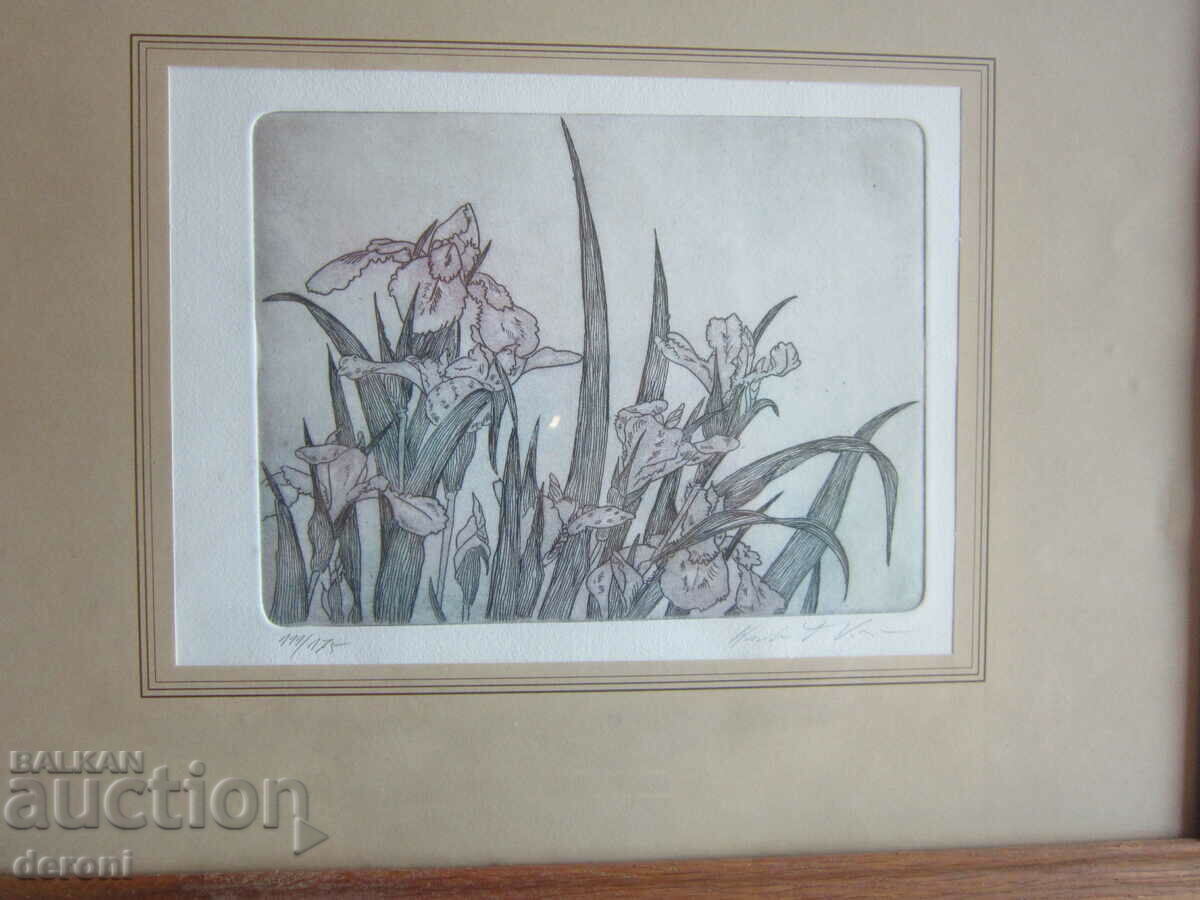 Picture etching engraving signed 6 - 5