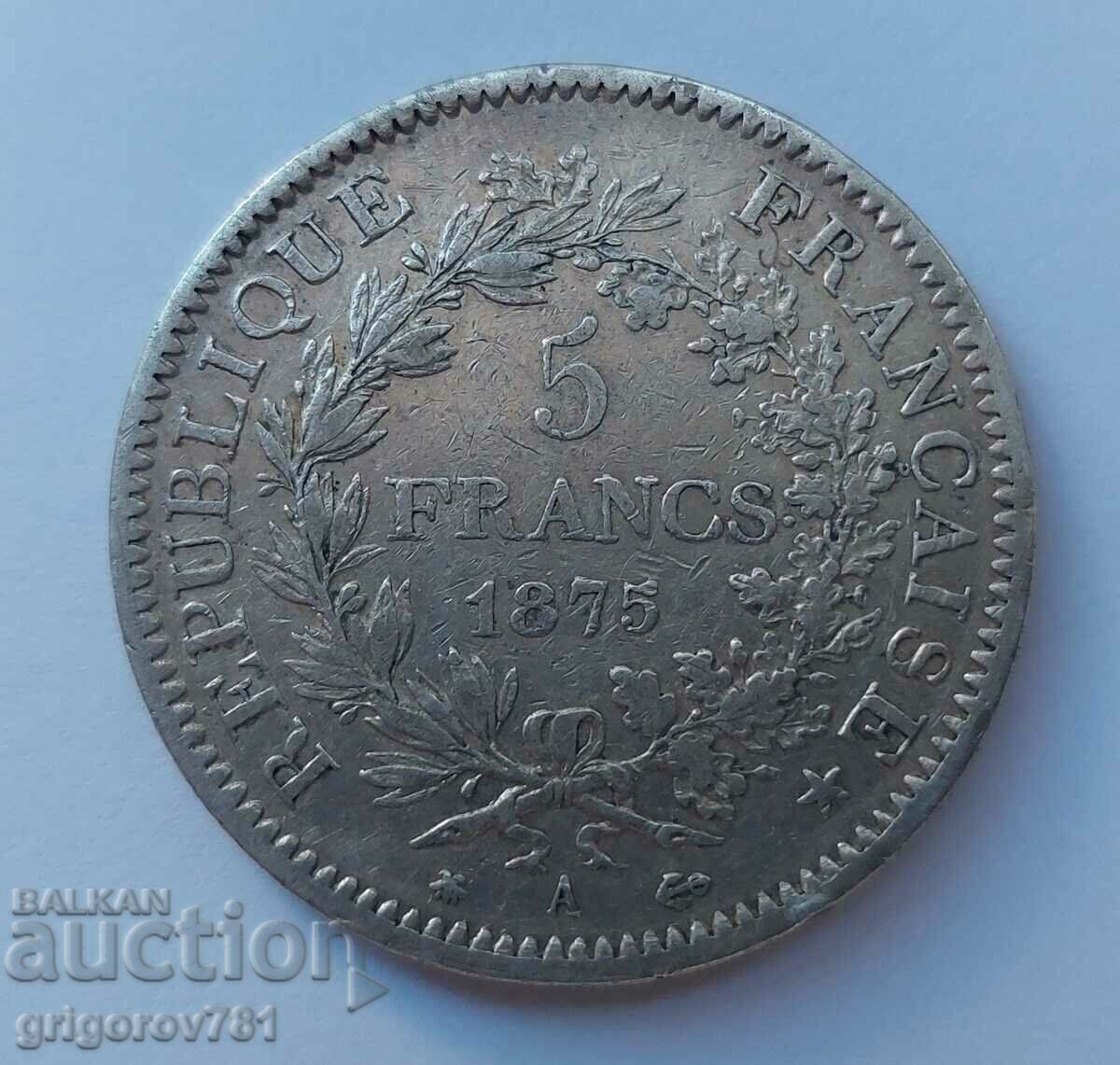 5 Francs Silver France 1875 A Silver Coin #55