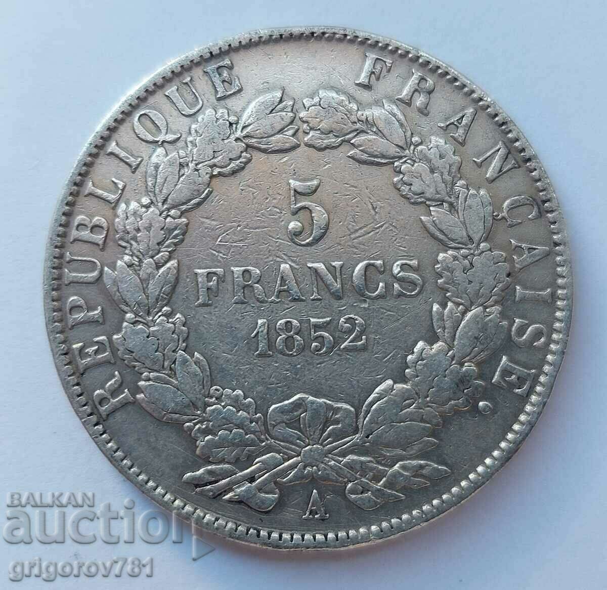 5 Φράγκα Ασήμι Γαλλία 1852 Ένα ασημένιο νόμισμα #57