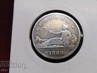 2 PESȚI 1869 SPANIA, Argint 835
