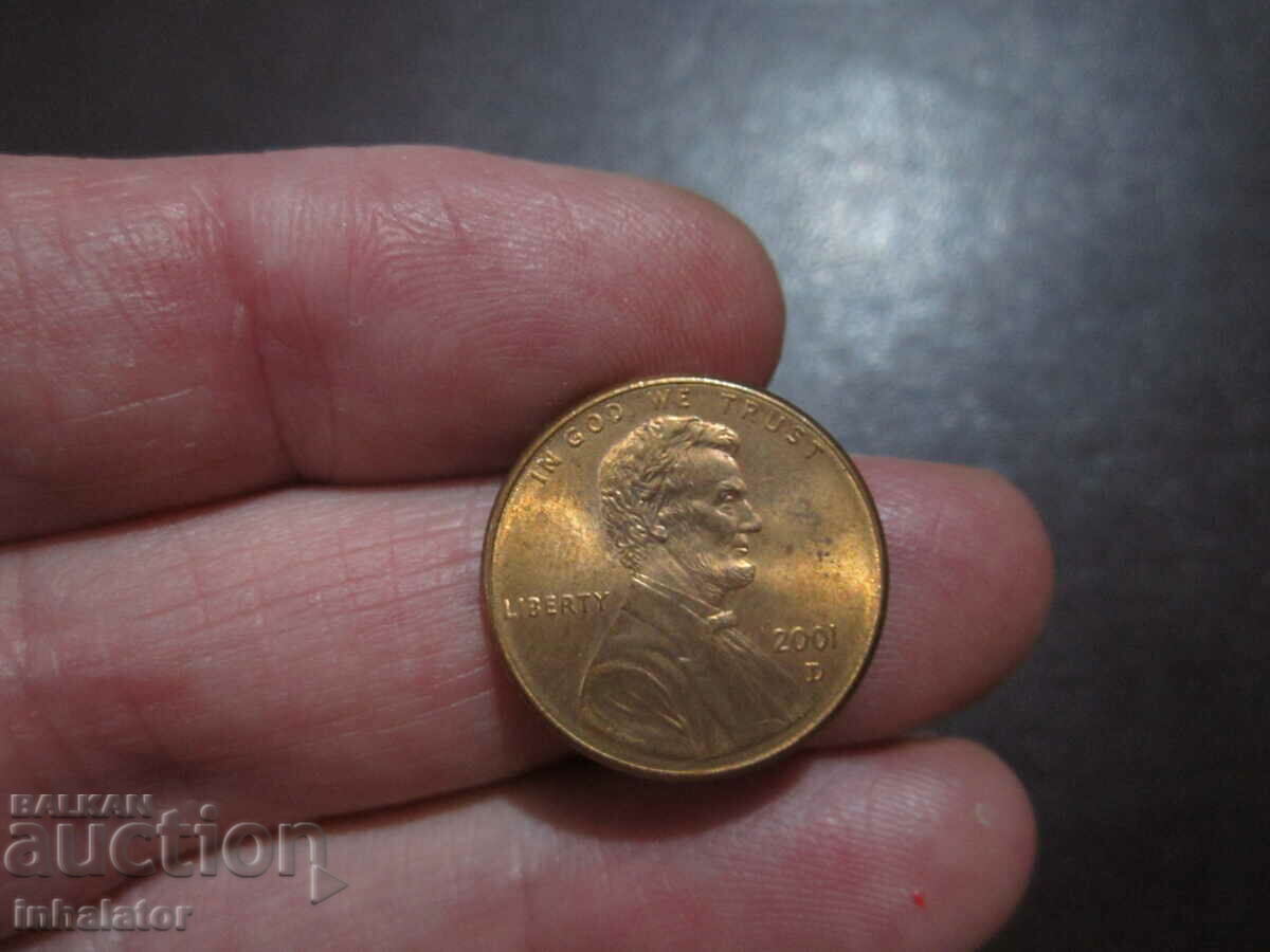 2001 год 1 цент САЩ буква D