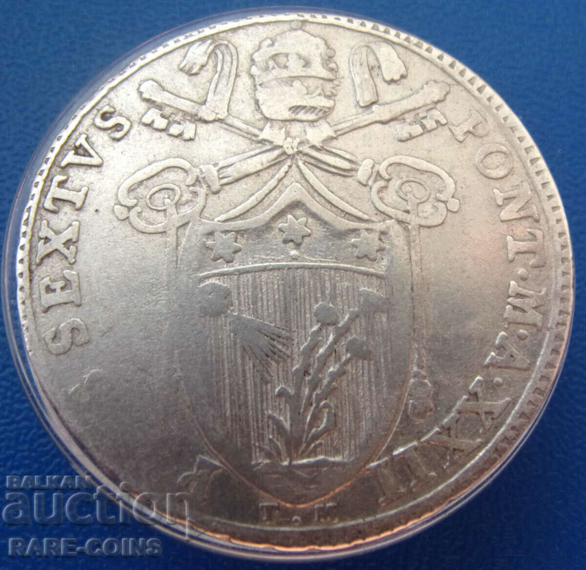 Vatican Papa Pius al VI-lea 1 Teston-30 Baiocco 1796 Rar Original - 5