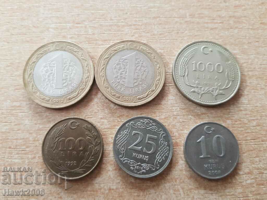 1 ΛΙΡΑ 2012 1000 λίρες 1990 και kuruş ΤΟΥΡΚΙΑ Παρτίδα 6 τεμ.