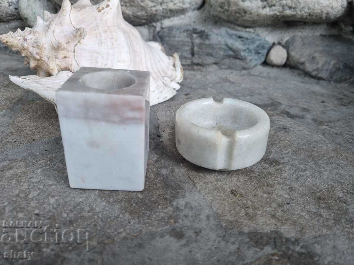 Mineral souvenir marble vase and ashtray
